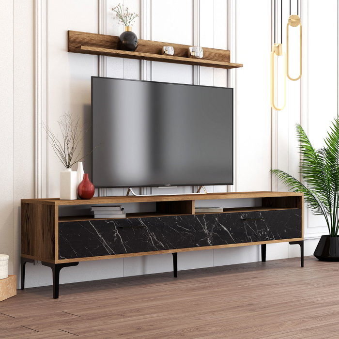 Hanah Home Istanbul Conjunto de Muebles de Salón Nogal y Mármol Negro